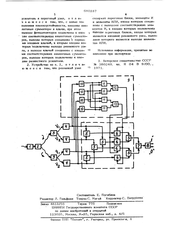 Приемное устройство оптической линии связи (патент 680187)