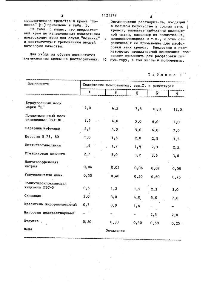Водноэмульсионный крем для обуви (патент 1121278)