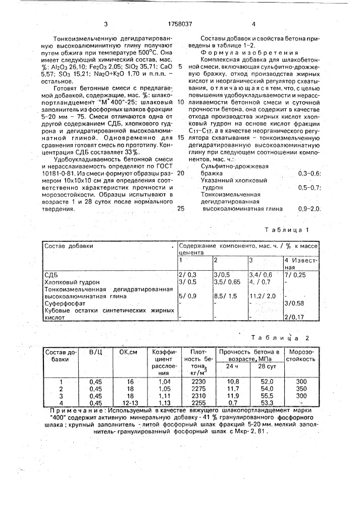 Комплексная добавка для шлакобетонной смеси (патент 1758037)