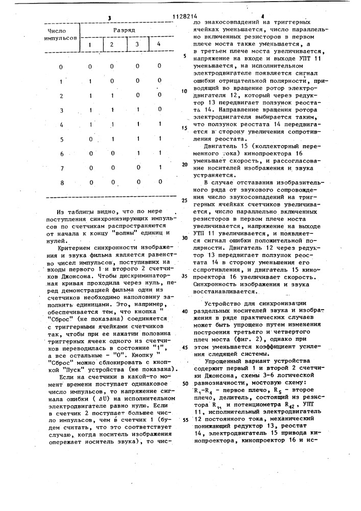 Устройство для синхронизации раздельных носителей звука и изображения (патент 1128214)