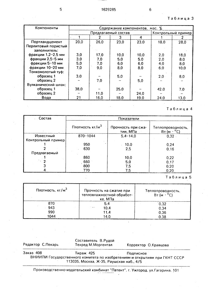 Сырьевая смесь для изготовления легкого бетона (патент 1629285)