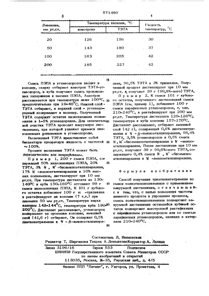 Способ получения триэтилентетрамина (патент 571480)