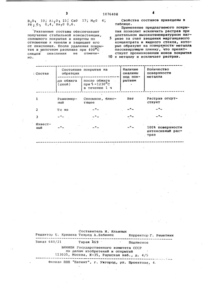 Масса для защиты металла от окисления (патент 1076408)