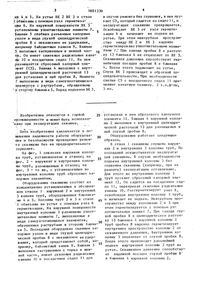 Оборудование для эксплуатации скважины (патент 1601339)
