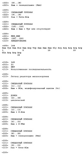 Лиганды рецепторов меланокортинов (патент 2401841)