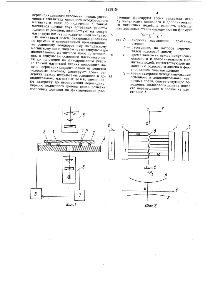 Способ измерения скорости насыщения доменных стенок в тонкой магнитной пленке феррит-гранатов (патент 1238154)