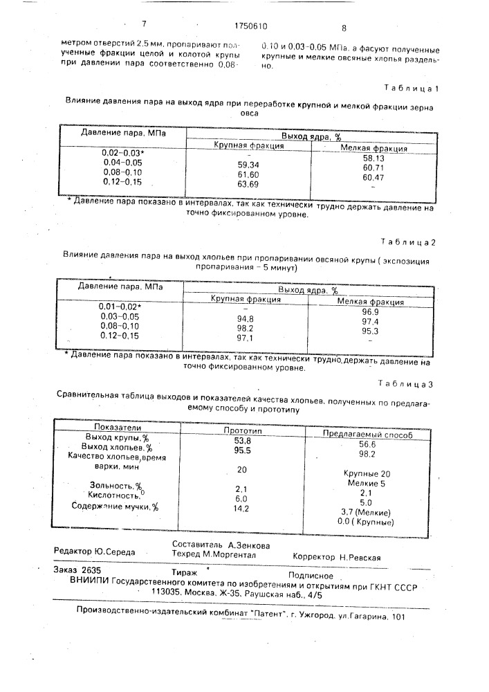 Способ выработки овсяных хлопьев (патент 1750610)