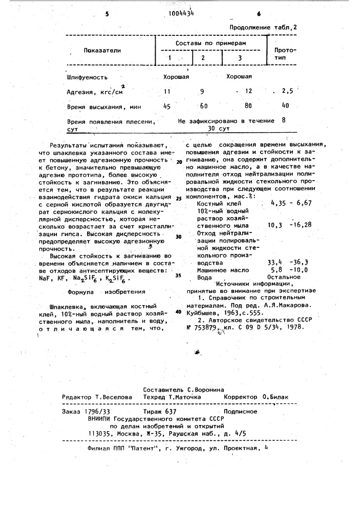 Шпаклевка (патент 1004434)