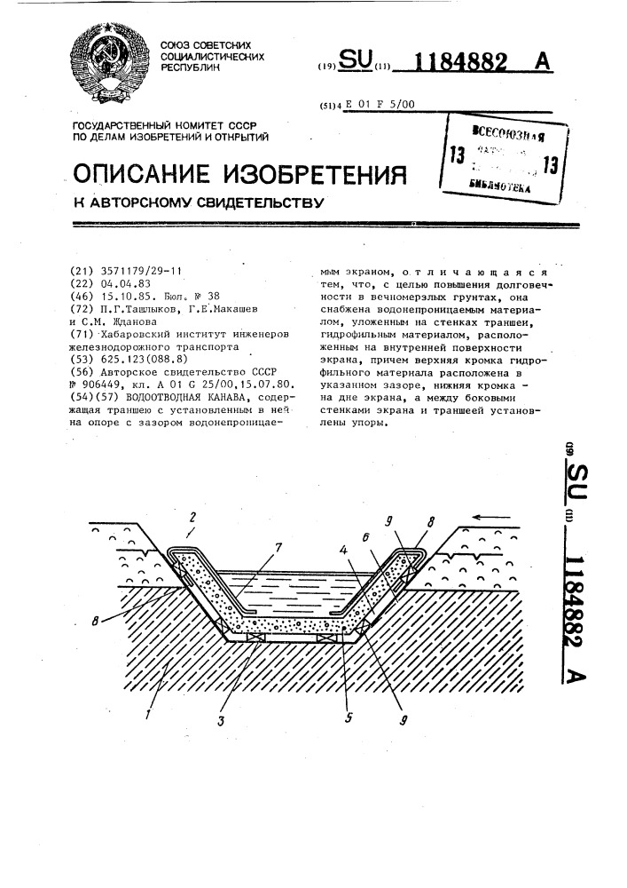 Водоотводная канава (патент 1184882)