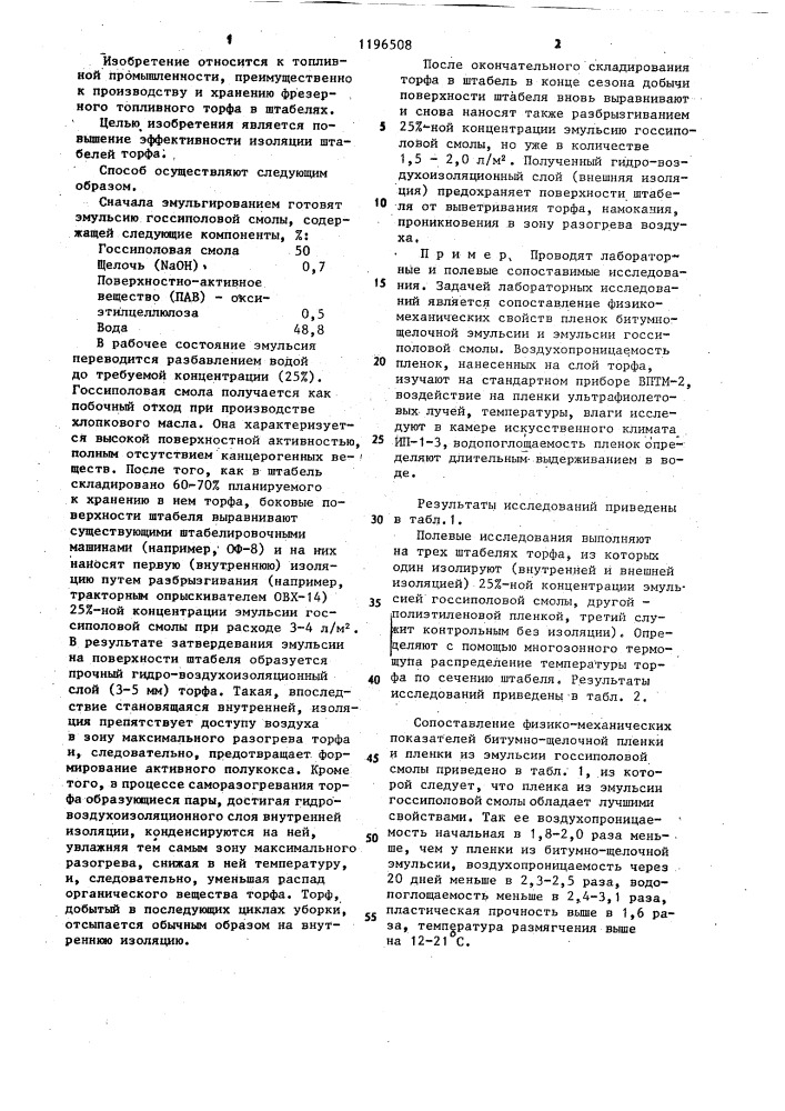 Способ предотвращения потерь торфа при хранении (патент 1196508)