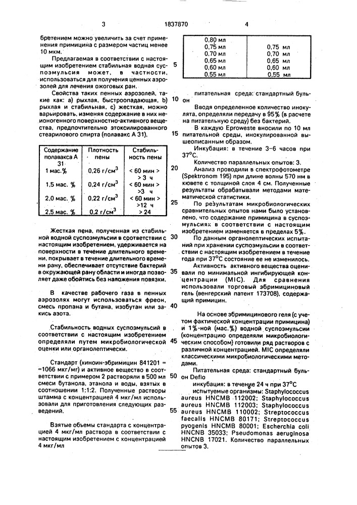 Способ получения суспоэмульсии примицина (патент 1837870)