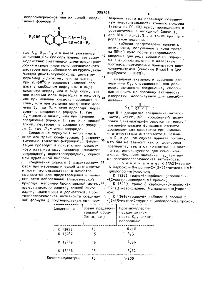 Способ получения 2-циклопропилхромонов или их солей (патент 995706)