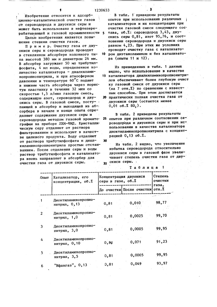 Способ очистки газов от двуокиси серы и сероводорода (патент 1230653)