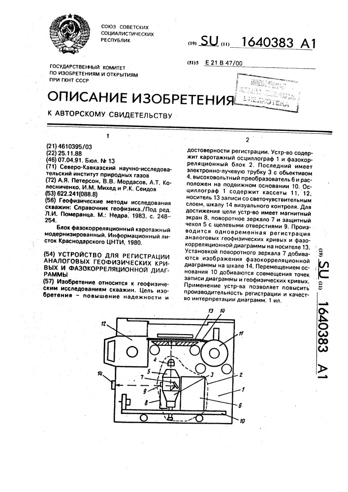 Устройство для регистрации аналоговых геофизических кривых и фазокорреляционной диаграммы (патент 1640383)