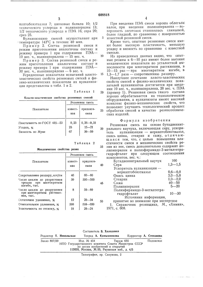 Резиновая смесь на основе бутадиеннтирильного каучука (патент 608818)