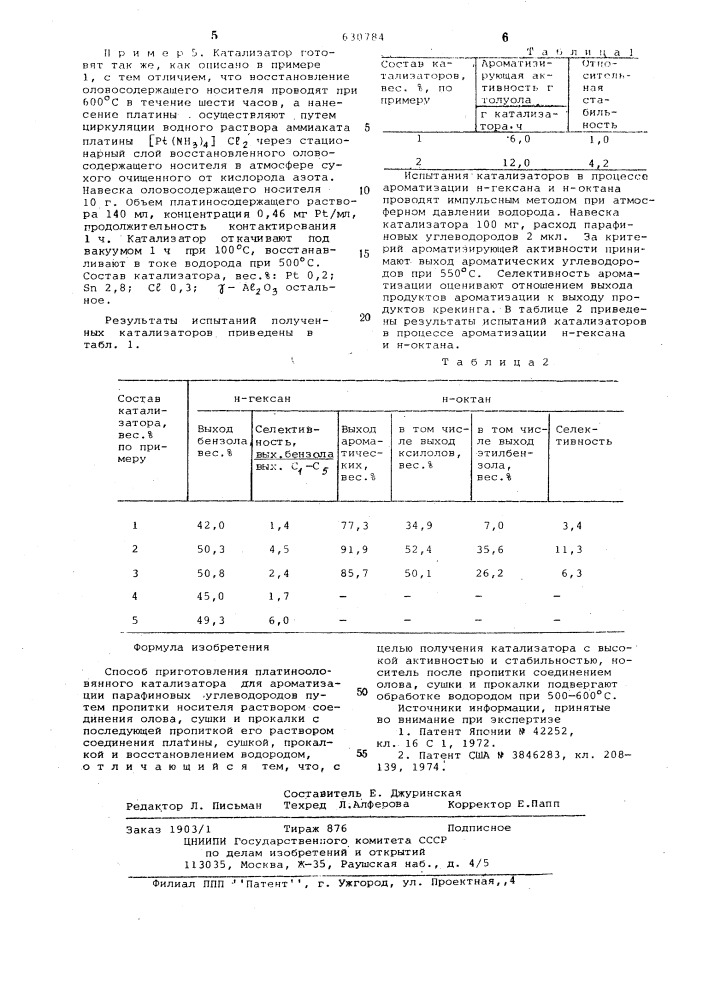 Способ приготовления платино-оловянного катализатора для ароматизаций парафиновых углеводородов (патент 630784)