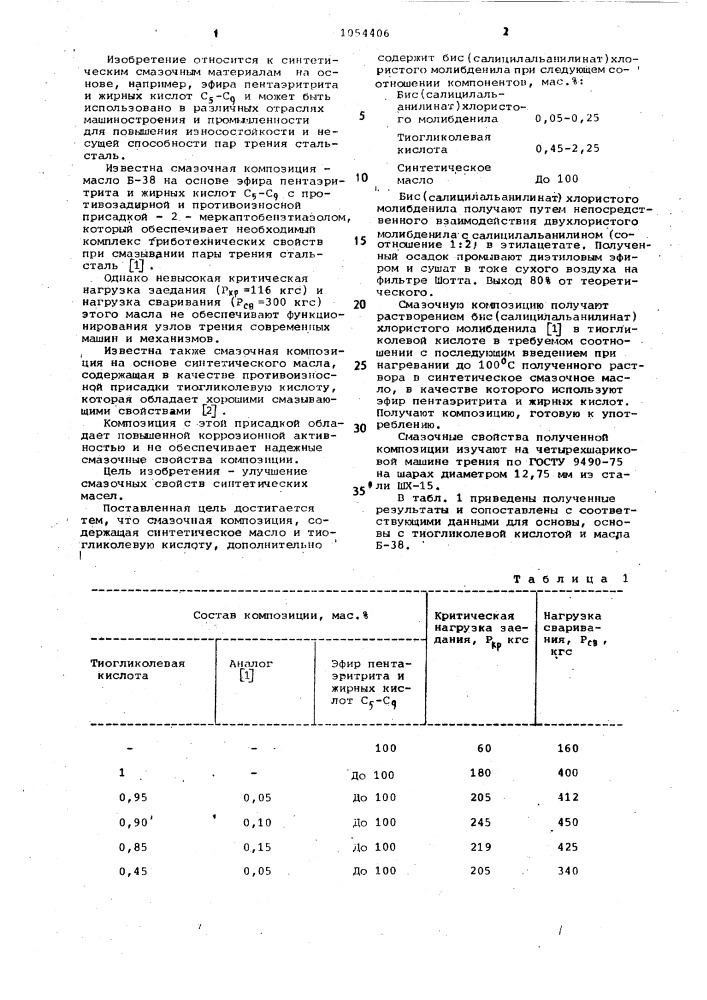 Смазочная композиция (патент 1054406)