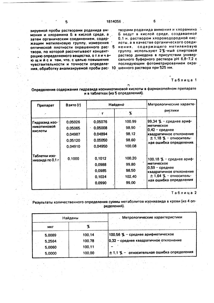 Способ определения гидрозида изоникотиновой кислоты (патент 1814056)