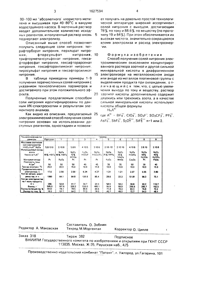 Способ получения солей нитрония (патент 1627594)