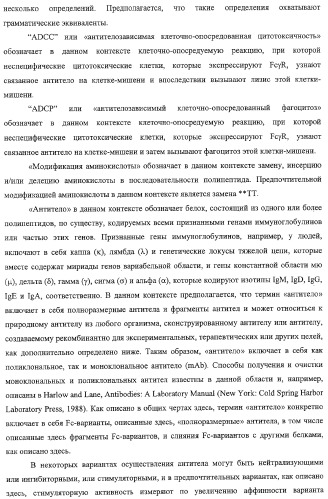 Антитело, содержащее fc-вариантную часть (варианты), фармацевтическая композиция, содержащая антитело, и способ лечения млекопитающего (патент 2325186)