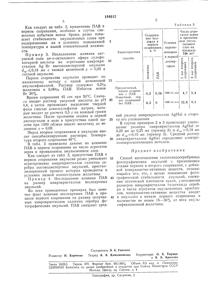 Способ изготовления галогенидосеребряных фотографических эмульсий (патент 184612)