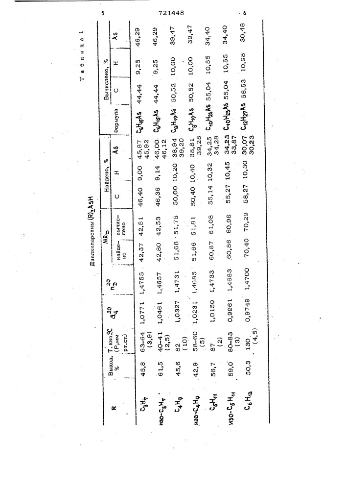 Способ получения диалкиларсинов (патент 721448)