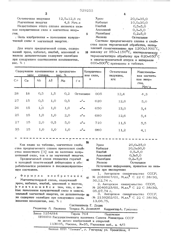 Магнитнотвердый сплав (патент 529255)