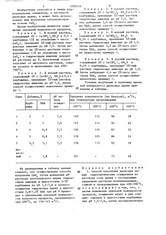 Способ получения диоксида церия (патент 1288159)