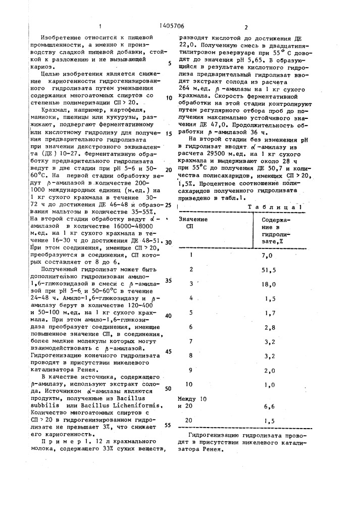 Способ получения гидрогенизированного гидролизата крахмала (патент 1405706)
