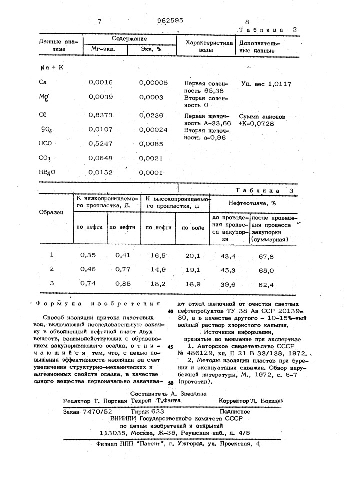 Способ изоляции притока пластовых вод (патент 962595)