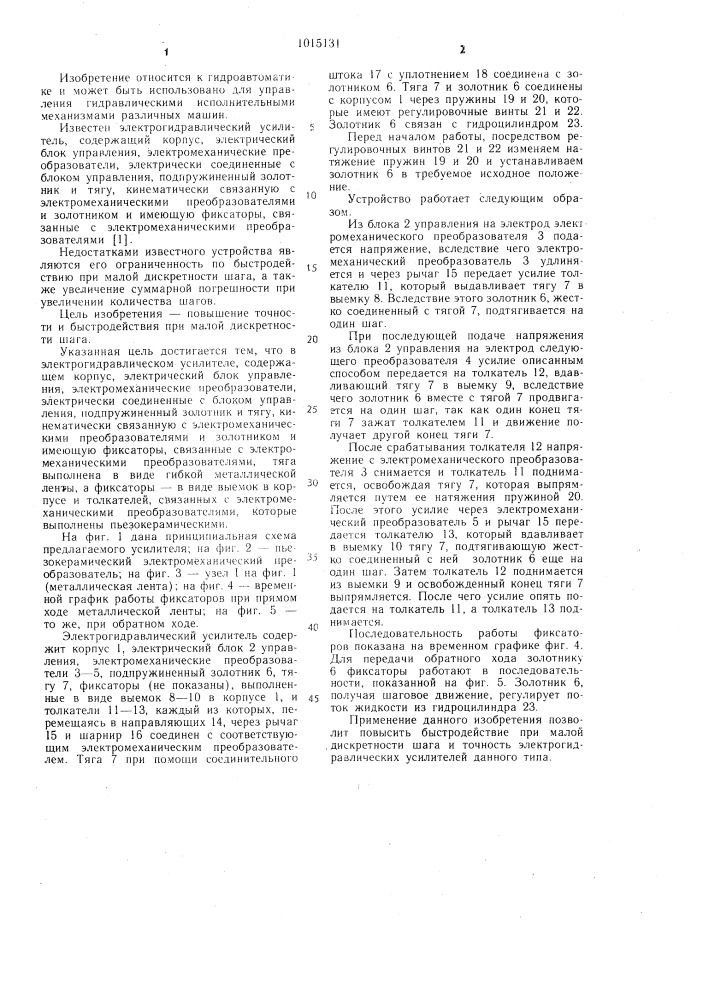Электрогидравлический усилитель (патент 1015131)