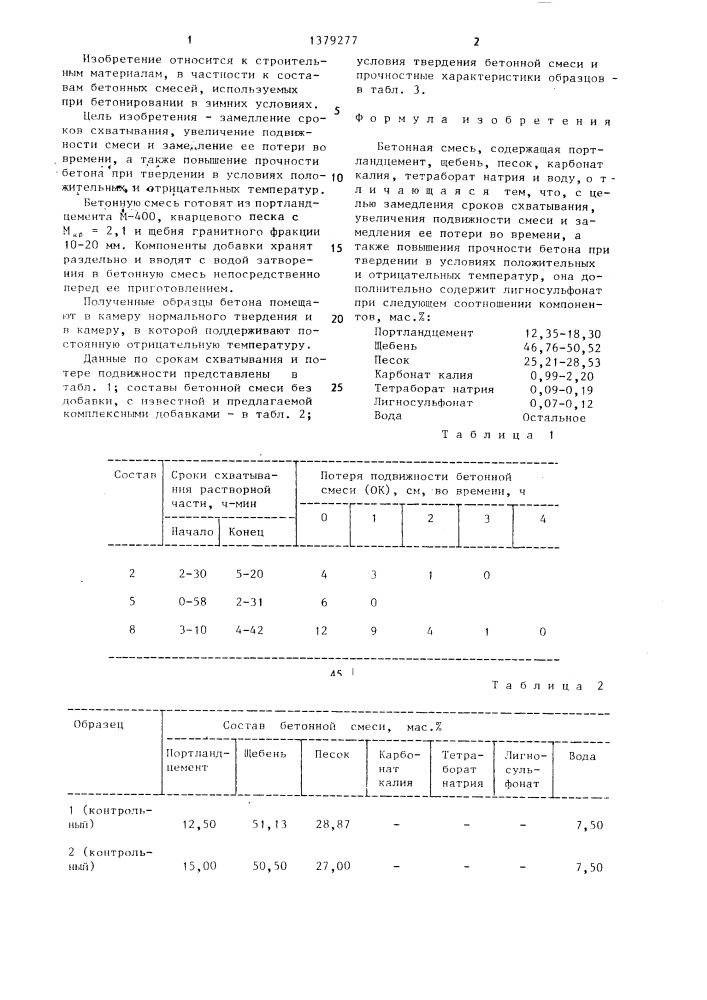 Бетонная смесь (патент 1379277)