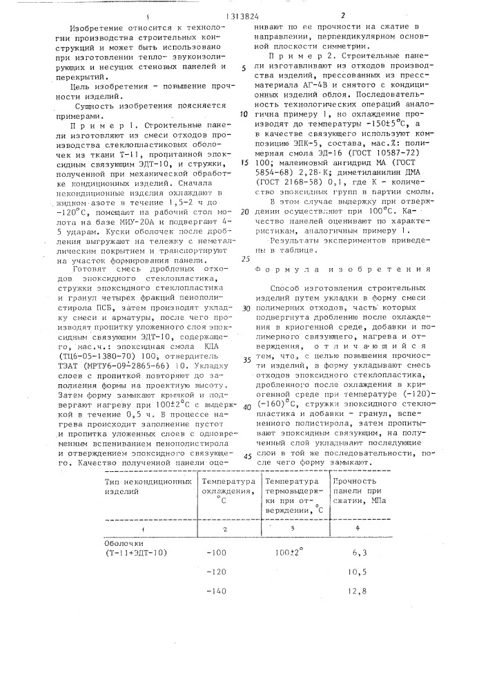 Способ изготовления строительных изделий (патент 1313824)