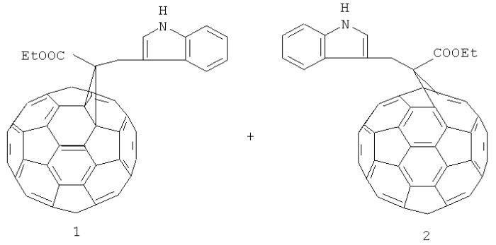 Способ совместного получения 1&#39;-(3-1н-индолметил)-1&#39;-этилформил-( c60-ih)[5,6]фуллеро[2&#39;,3&#39;:1,9]циклопропана и 1&#39;a-(3-1н-индолметил)-1&#39;a-этилформил-1&#39;a-карба-1&#39;(2&#39;)a-гомо(c60-ih)[5,6]фуллерена (патент 2440340)