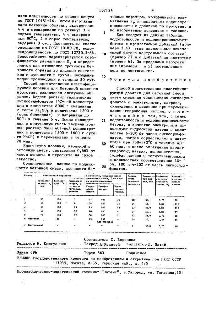 Способ приготовления пластифицирующей добавки (патент 1557126)