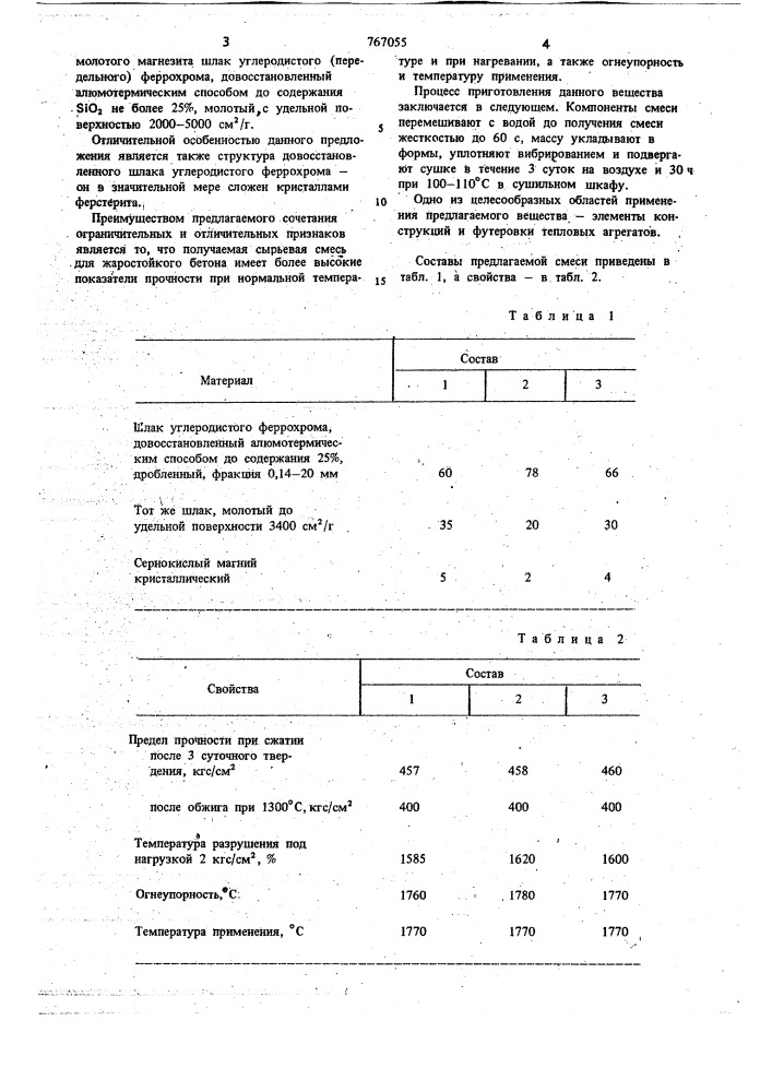 Сырьевая смесь для приготовления жаростойкого бетона (патент 767055)