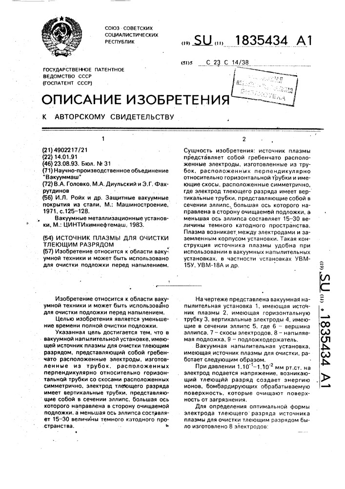 Источник плазмы для очистки тлеющим разрядом (патент 1835434)
