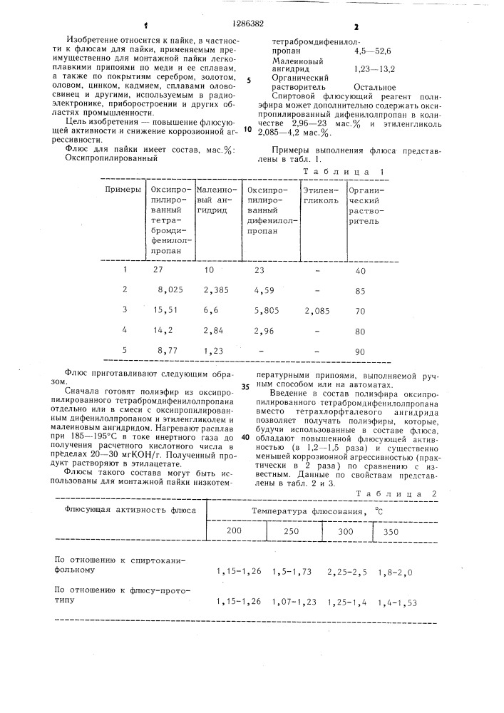 Флюс для пайки (патент 1286382)