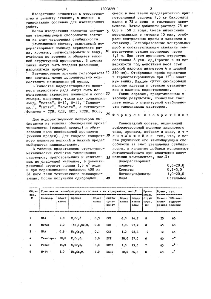 Тампонажный состав (патент 1303699)