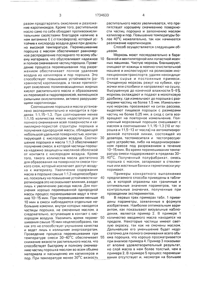 Способ получения пищевого продукта из каротинсодержащего сырья (патент 1734633)