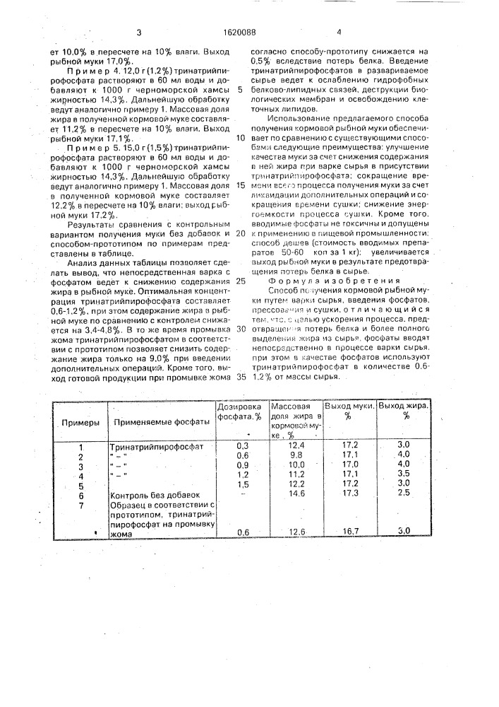 Способ получения кормовой рыбной муки (патент 1620088)