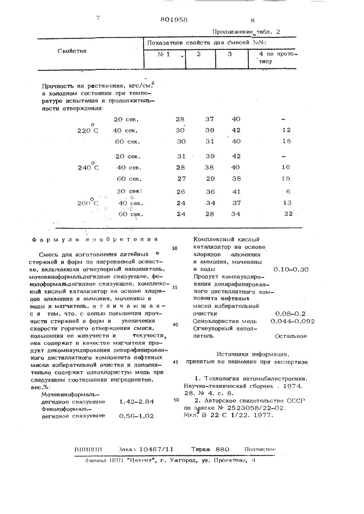 Смесь для изготовления литейныхстержней и форм по нагреваемой ochactke (патент 801958)