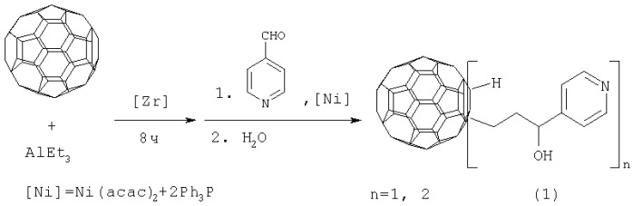 Способ получения 1-[3-гидрокси-3-(пирид-4-ил)проп-1-ил)]-1,2-дигидро[60]фуллеренов (патент 2294929)
