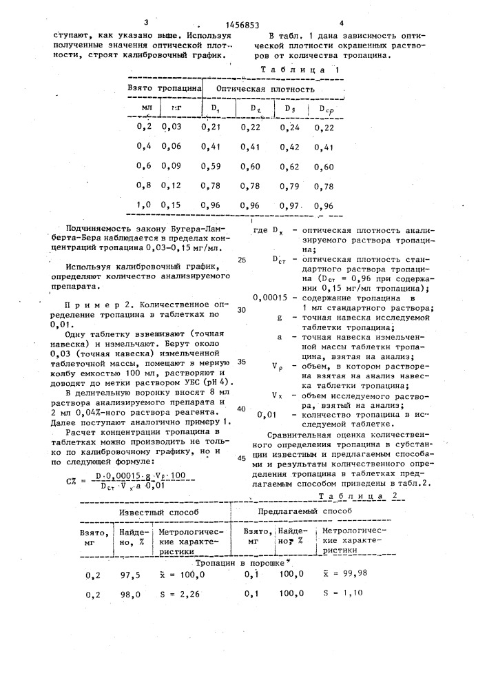 Способ количественного определения тропацина (патент 1456853)