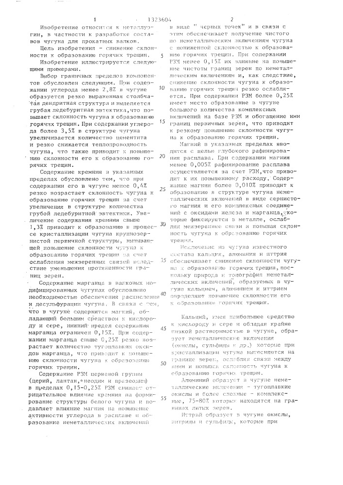 Чугун для прокатных валков (патент 1323604)