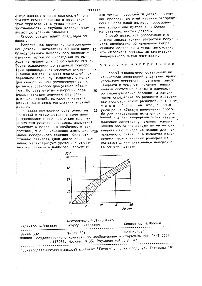 Способ определения остаточных механических напряжений в деталях прямоугольного поперечного сечения (патент 1543219)