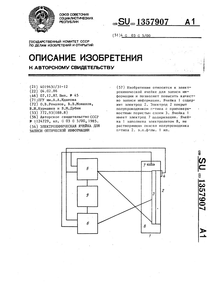 Электрохимическая ячейка для записи оптической информации (патент 1357907)