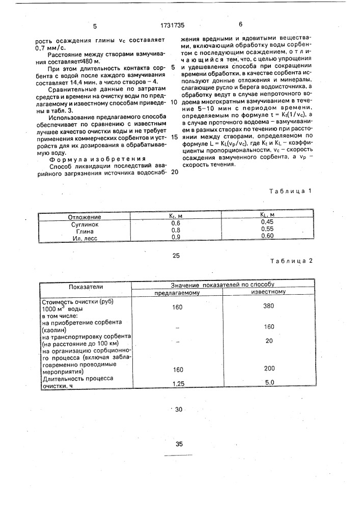 Способ ликвидации последствий аварийного загрязнения источника водоснабжения (патент 1731735)