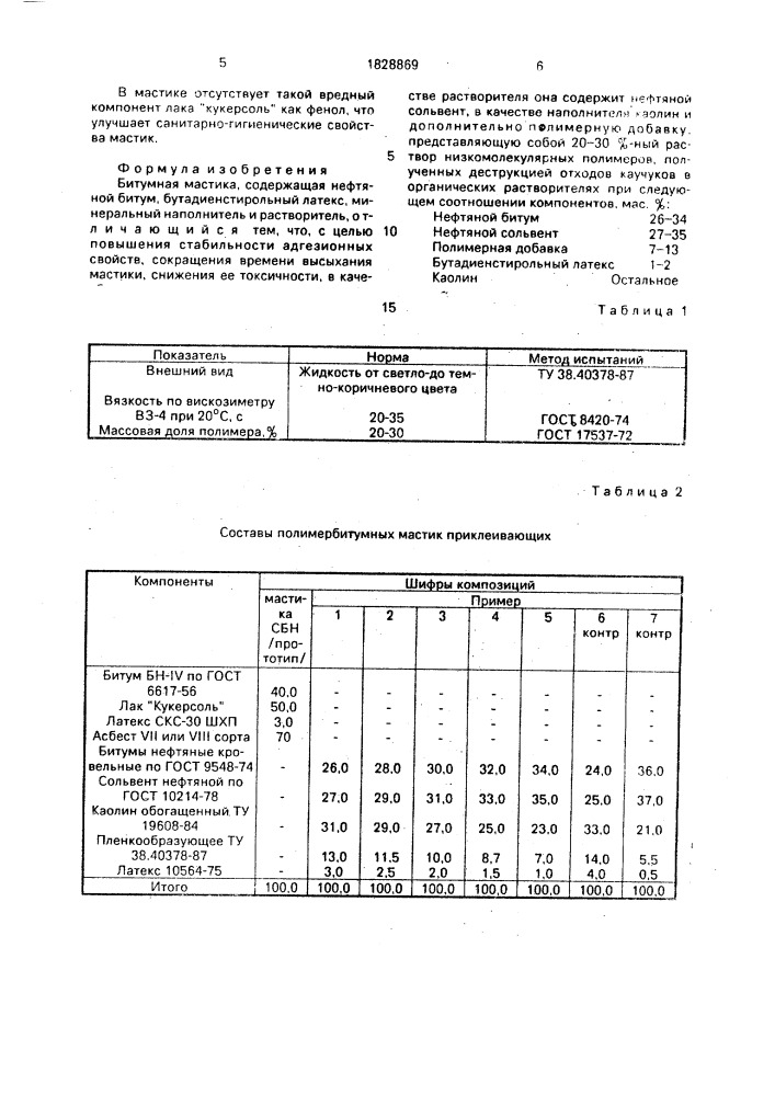 Битумная мастика (патент 1828869)