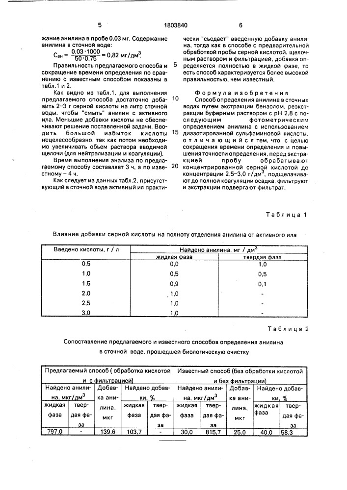 Способ определения анилина в сточных водах (патент 1803840)